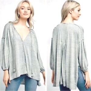 We the Free Linen Blend "Just a Henley" Long-Sleeve Smocked Blouse Top - Size S